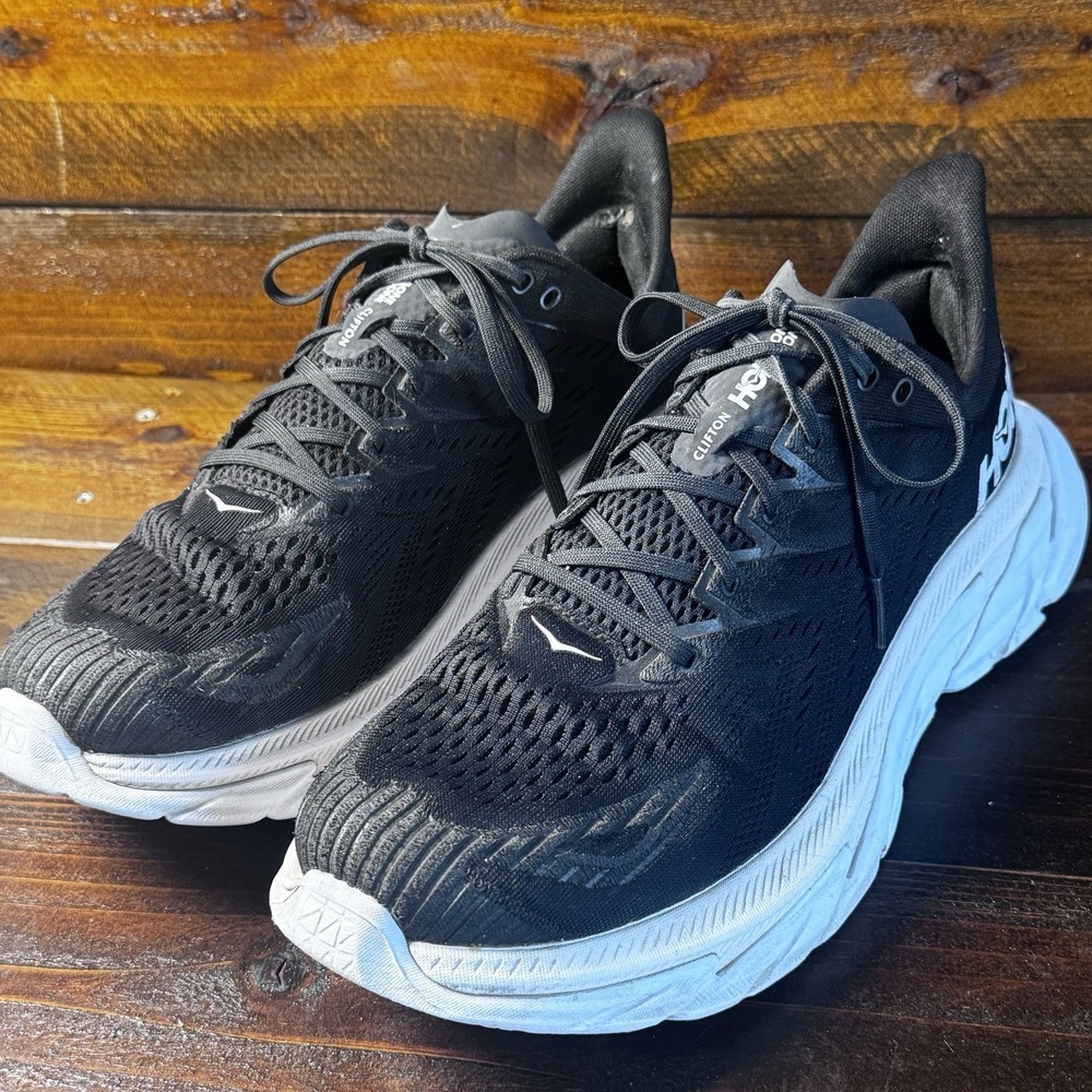 Hoka One One Men's Clifton 8 Size US 12.5 Black White 1119393 Running Shoes